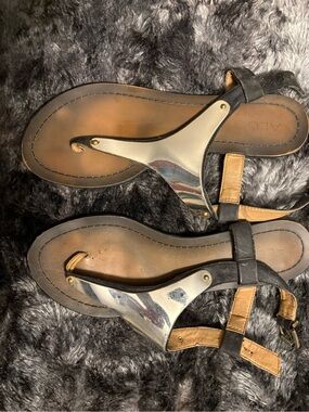 Aldo Black Sandals with Silver T-Strap